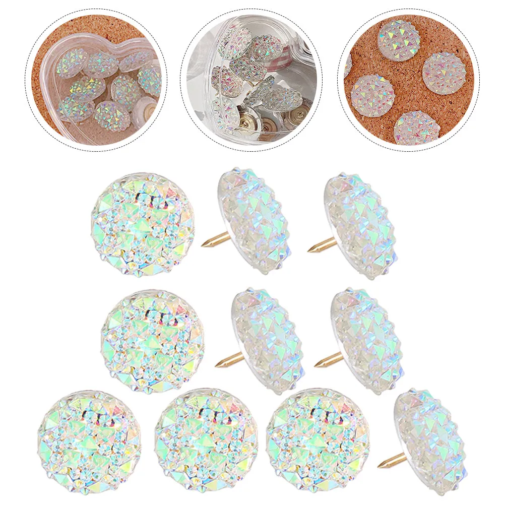 

10Pcs Rhinestone Push Pins Multi-Function Thumbtacks for Office Home Study Cork Board Decoration Compact Delicate Tacks Daily
