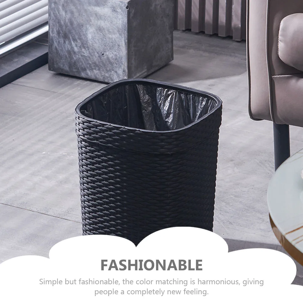 

Sturdy Imitation Rattan Woven Garbage Can Simple Style Waste Paper Bucket for Office Home Craft Room Trash Storage Bin