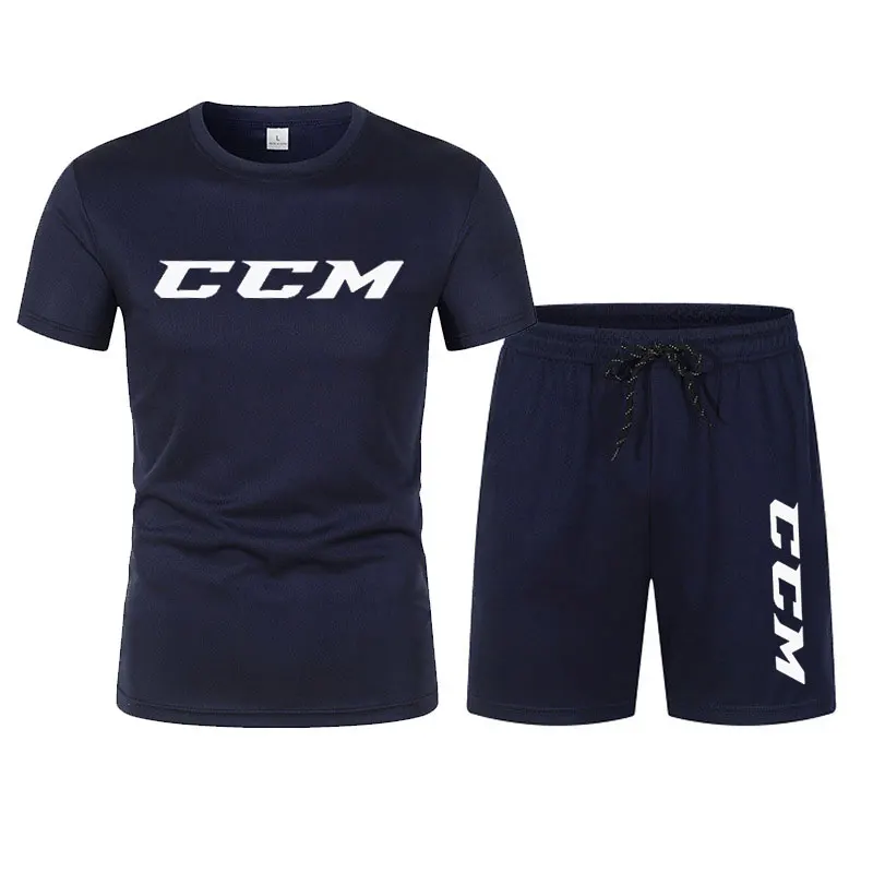 Summer Tracksuit Men CCM Short Sleeve T-Shirt +Shorts Two Piece Set Sportswear Men's Casual Fitness Sports quick-drying Sets