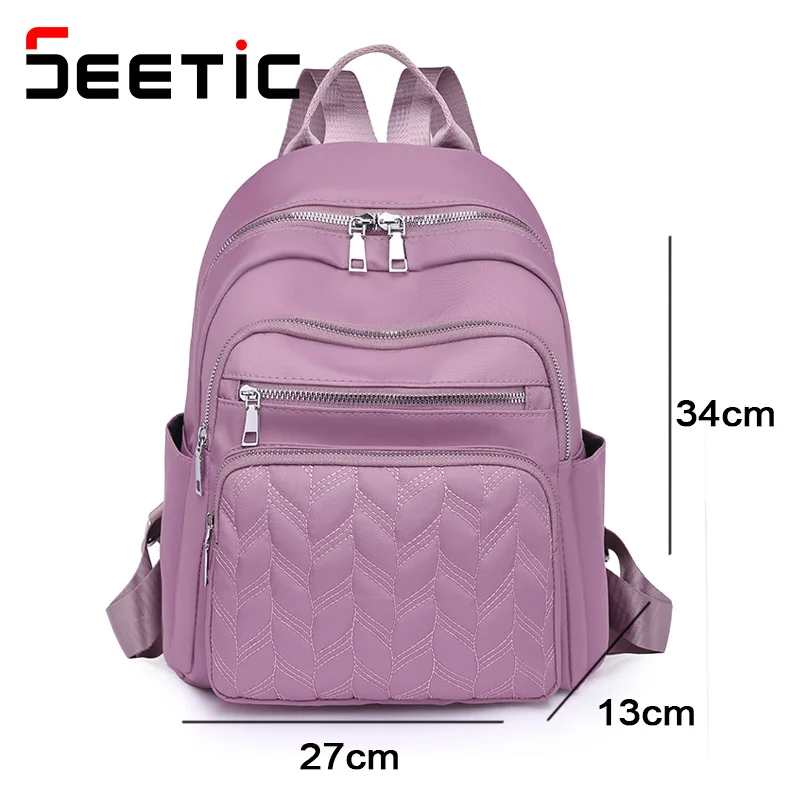 SEETIC Casual Oxford Backpack Women Waterproof School Bag Quality Ladies Travel Bag Solid Color Multiple Pockets Backpack Female