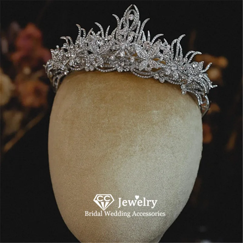 

CC хрустальные короны женская повязка на голову свадебный аксессуар для волос свадебное платье обручальные украшения разъемные диадемы в форме листа Корона AN514