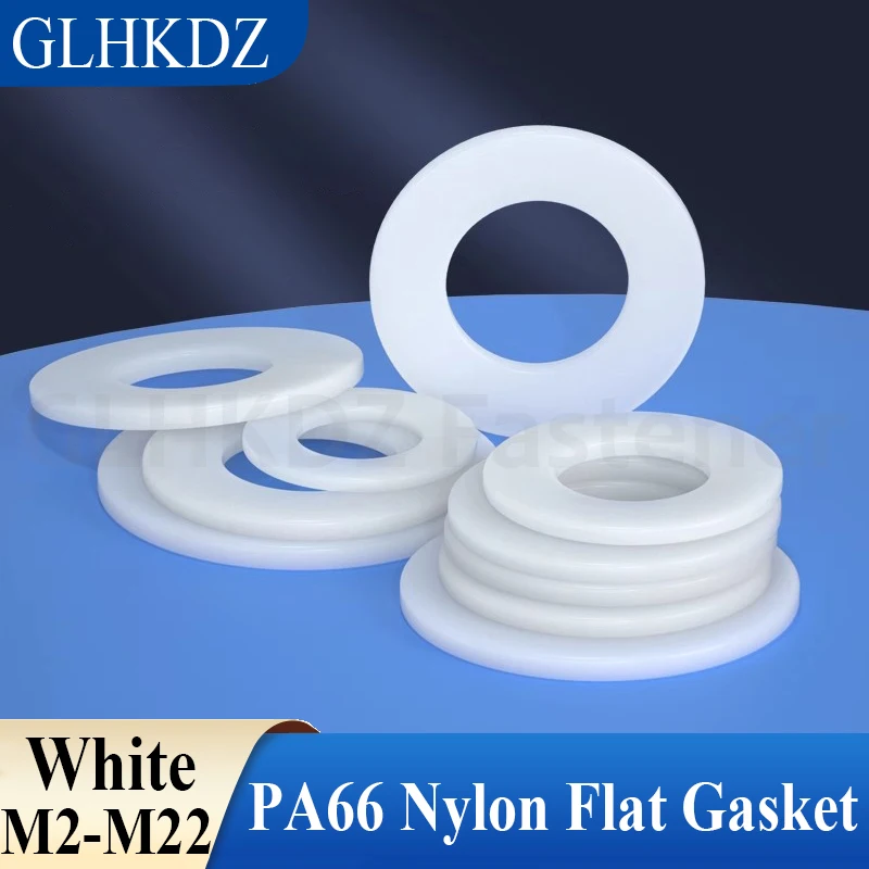 

White PA66 Nylon Flat Gasket Insulated Nylon Washer M2 M2.5 M3 M4 M5 M6 M8 M10 M12 M14 M16 M18 M20 M22