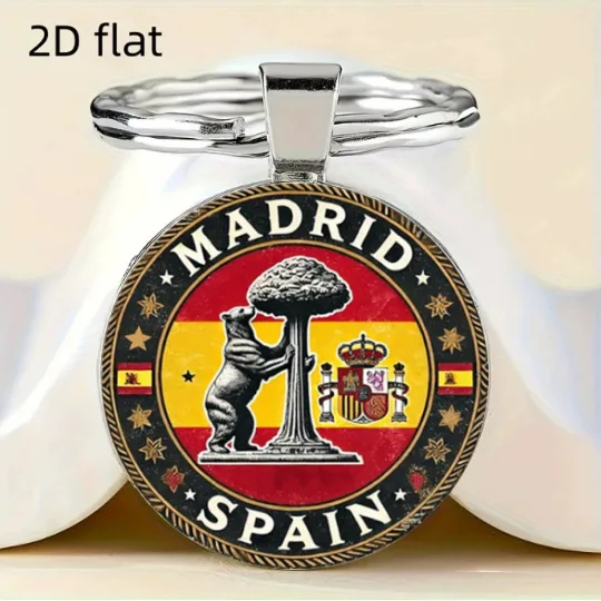 keychain madrid circular keychain with vivid city scenery, retro Halloween and Christmas