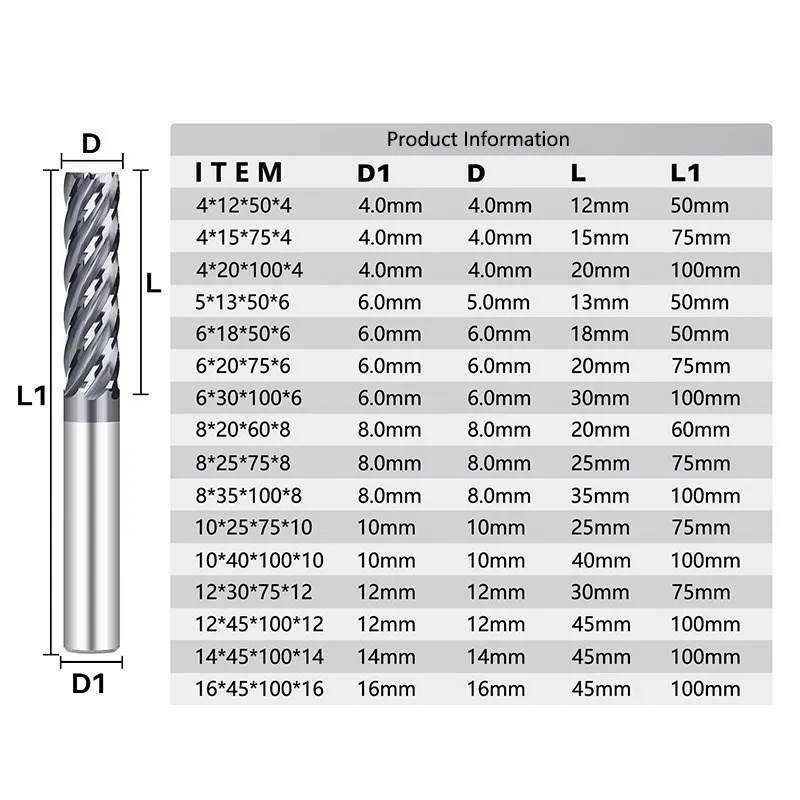 XCAN – fraise en carbure de tungstène, 4-16mm, 6 cannelures, finition CNC, mèche de routeur pour métal et acier