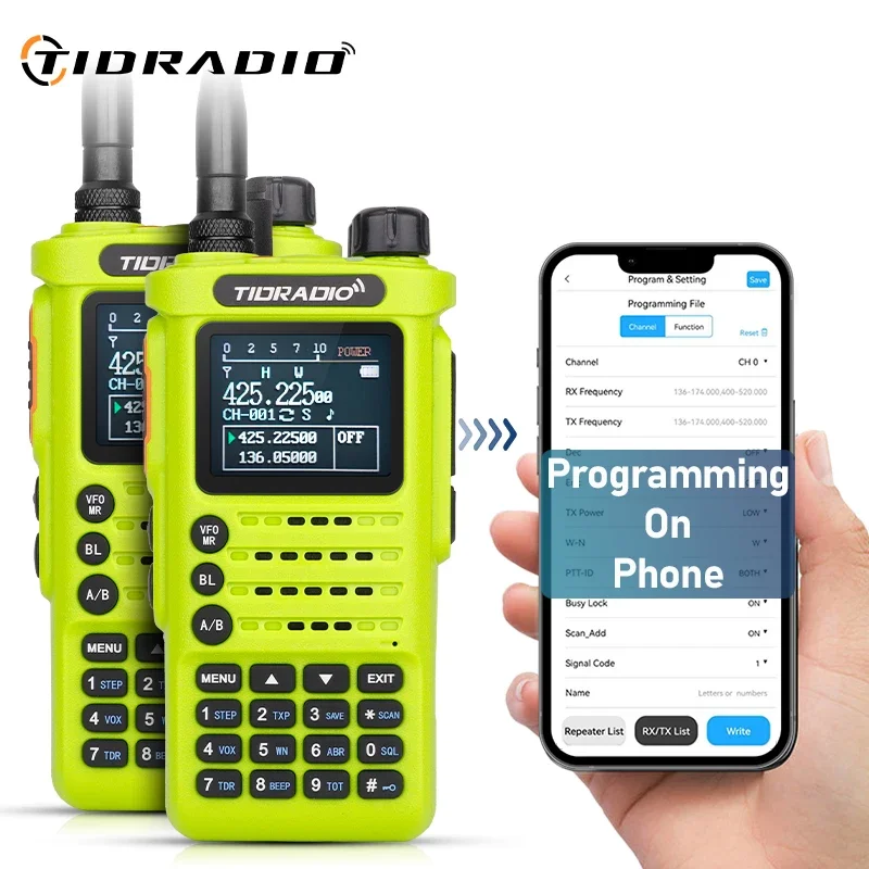 TIDRADIO 2PCS 2nd Gen H8 10W Walkie Talkie Long Range Connection APP Wireless Programming Multi-Band Two Way Radio HAM GMRS