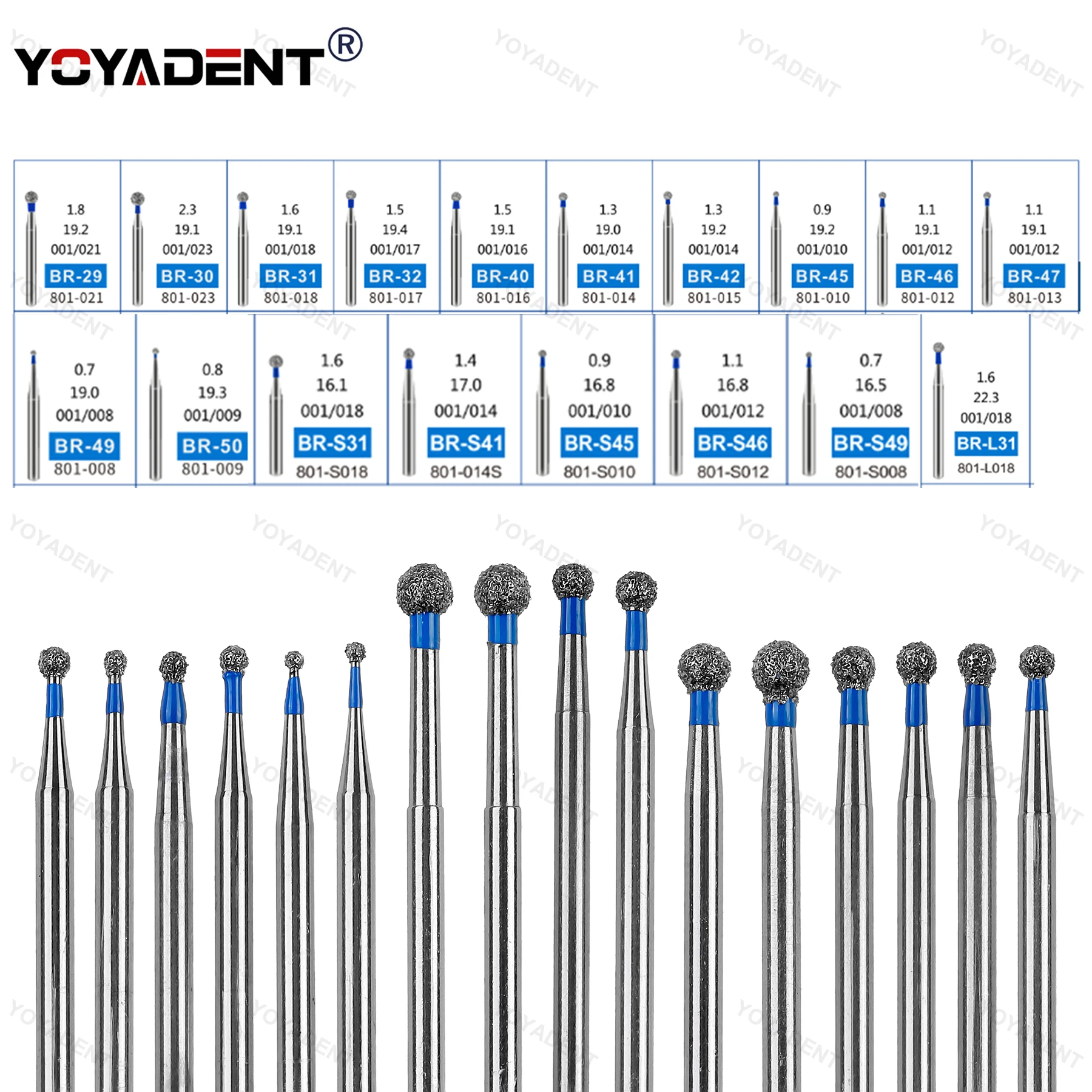 BR Type Dental Diamond Burs Ball Round Head Polishing Tool Fine/Coarse/Standard For High Speed Turbines FG 1.6mm 10pcs/Pack