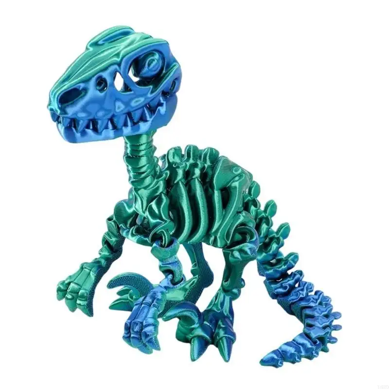 Y88D Vibrant Color Print Dinosaur Bone Model Figure Poseable Raptors Skeleton Figurine For Dinosaur Fans Home Decoration
