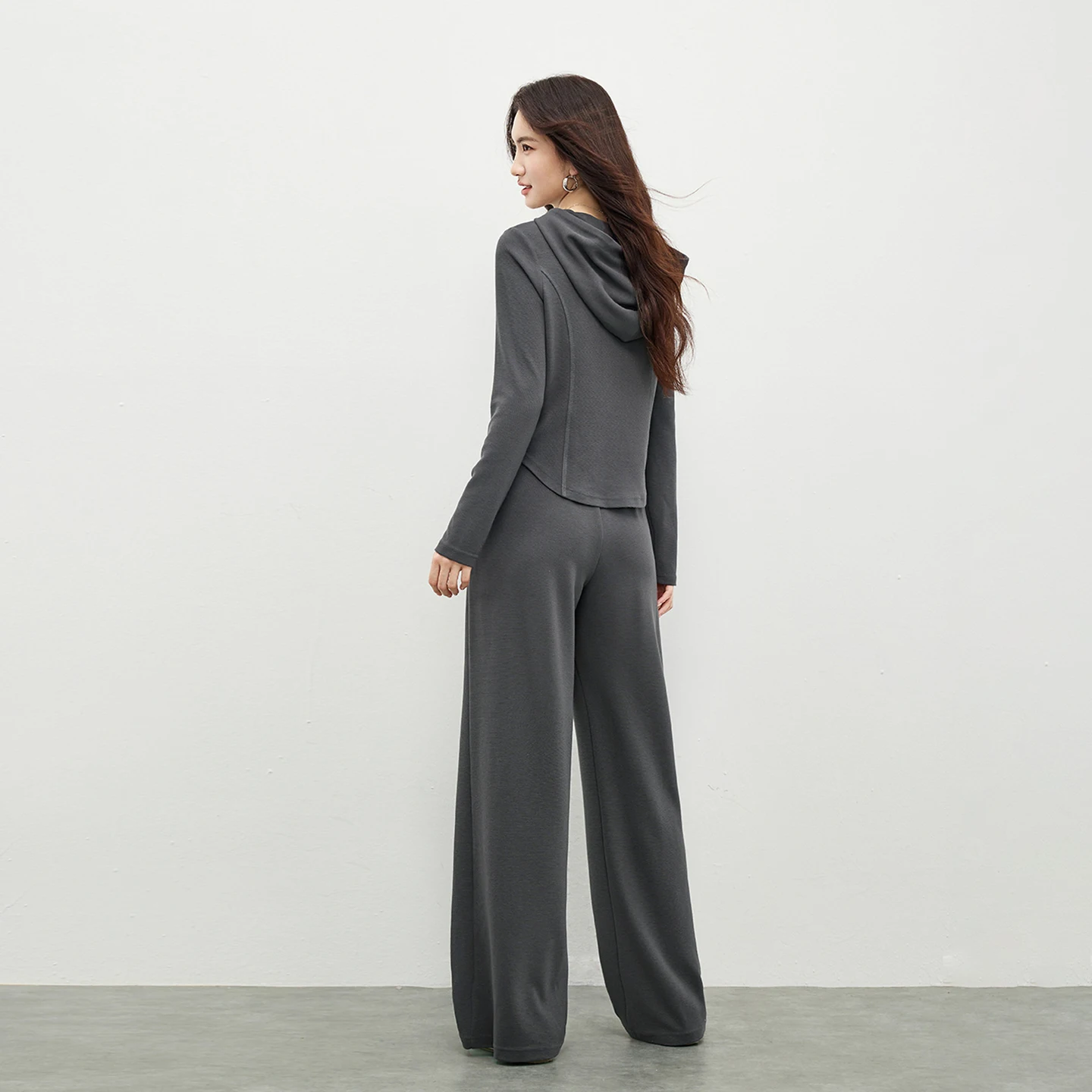 SENTUBILA Women's Pant Sets 2026 Spring Hooded Drawstring Tops High Waist Wide Leg Pants Knitted New in Matching Set 161ZF6099