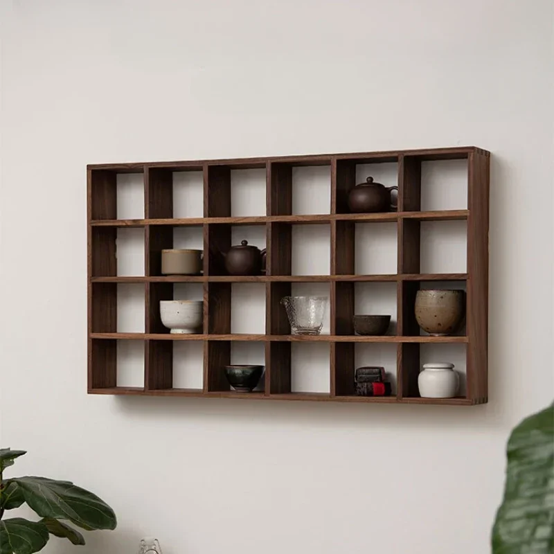 Black Walnut Multi-Treasure Shelf  Wall-Mounted  Decor Storage Rack Sturdy Tea Cup Holder Desktop Curio Shelf