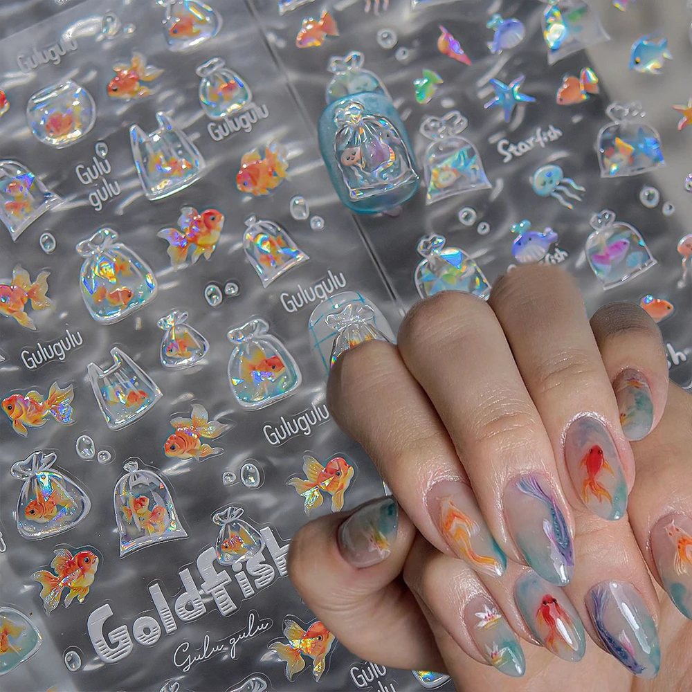 1 قطعة 5D ذهبية المحيط لطيف مسمار الفن ملصق نجم البحر قذيفة فقاعة معبأة في حقيبة الأحمر كوي مسمار ملصق مائي الكرتون لاصق مسمار المنزلق