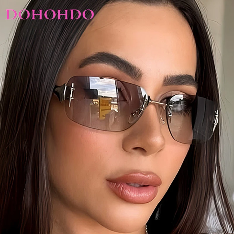 

Fashion Punk Y2K Small Square Rimless Women Sunglasses Luxury Brand Men Sunglass Outdoor Drive Travel Shade Goggles UV400 Lentes