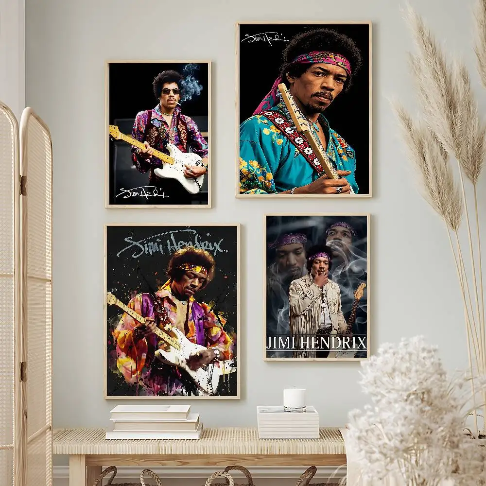 Iconic Singer Jimi Hendrix Posters Premium Self-Adhesive No Residue Wall Sticker for Home Office Bar Decor