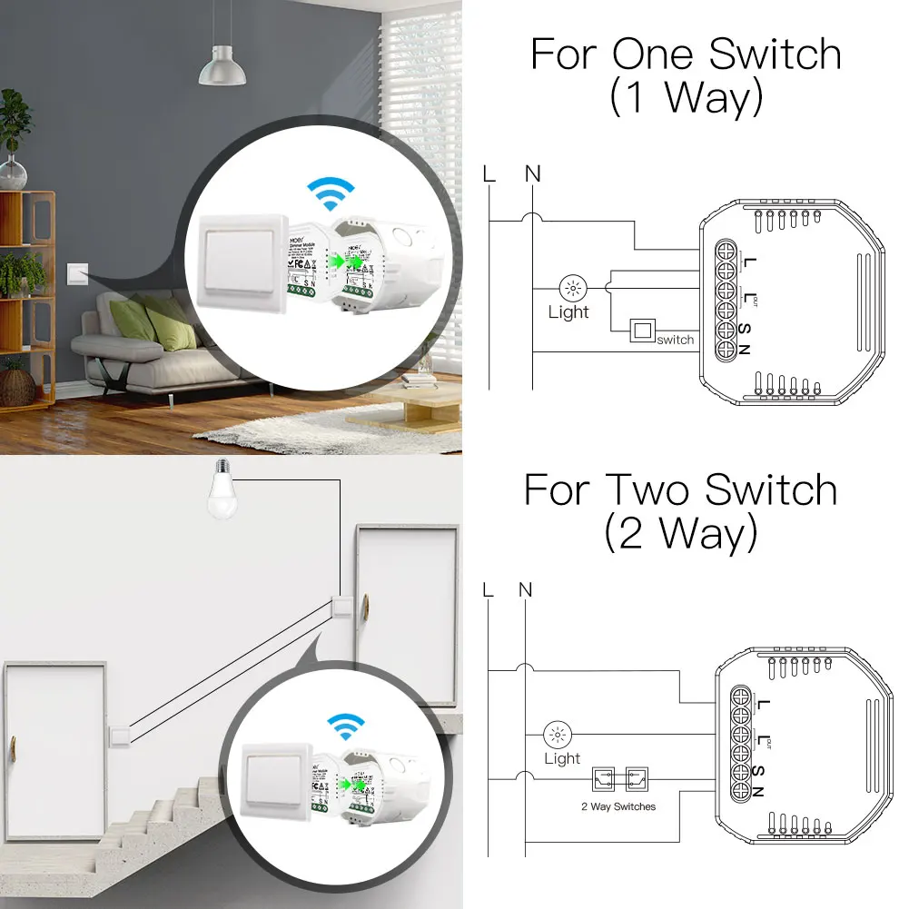 Moes DIY Smart WiFi Light LED Dimmer 1/2 Way Switch Smart Life/Tuya APP Remote Control,Works with Alexa Echo Google Home