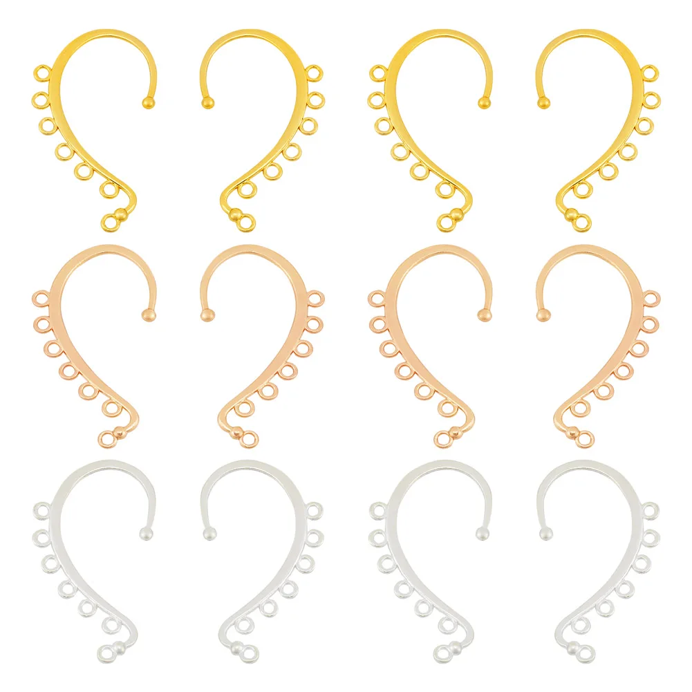 

30Pcs 58x34mm Alloy Ear Cuff Findings Climber Wrap Around Earring Findings with Horizontal Loops Mixed Color