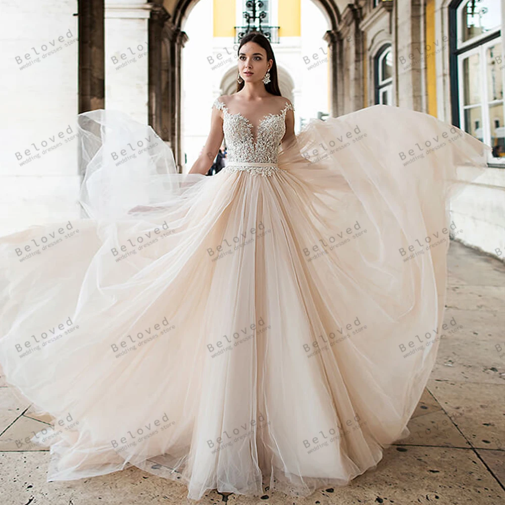 Exquisite Wedding Dresses A-Line Tulle Tiered Bridal Gowns Lace Appliques Spaghetti Straps Elegant Pretty Vestidos De Novia 2024