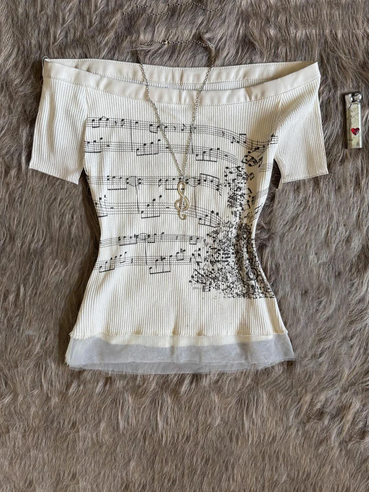 Korean 2000s Punk Goth Girls Graphic Tops Off Shoulder Sexy Lace Cotton T Shirts Cute Music Pattern Y2K Sweet Women Crop Tops image 3