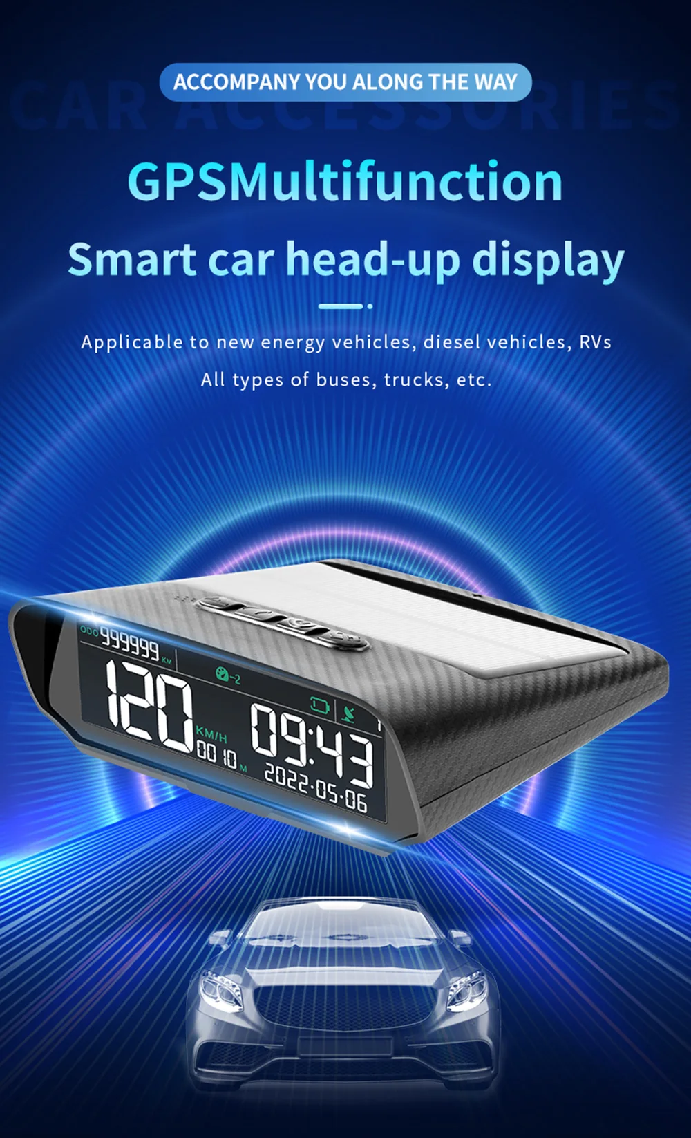Head-Up-Display Neues Auto-Messgerät X100 Solar Drehzahlmesser mit Höhen- und Geschwindigkeitsalarm Windschutzscheiben-Projektor GPS Multifunktion X98 – Detail 1