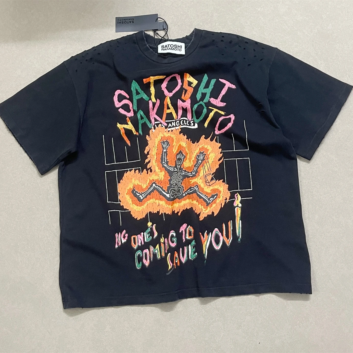 Washed Black Satoshi Nakamoto Oversized No Savior Hole T Shirt Men Women High Quality Tee Tops T-Shirt