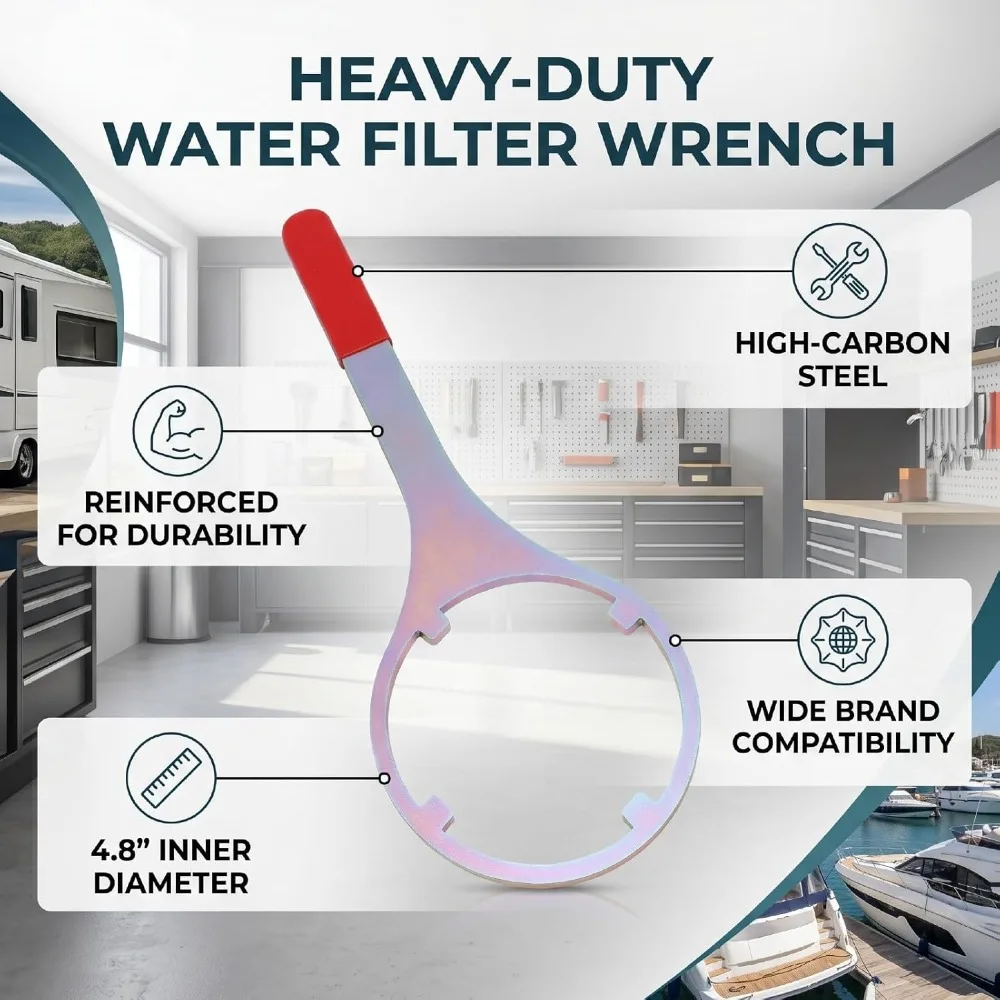 High Carbon Steel Water Filter Wrench 4.8 Inch Inner Diameter Forged Construction Metal Filter Wrench Silver Heavy Duty Wrench