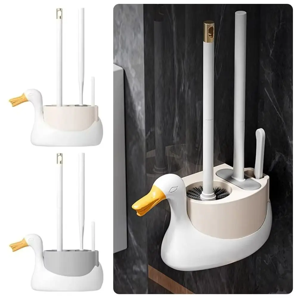 

Soft Rubber Brush Head Toilet Brush Quick Drainage No Dead Angles Toilet Brush Set White Grey Color With Base