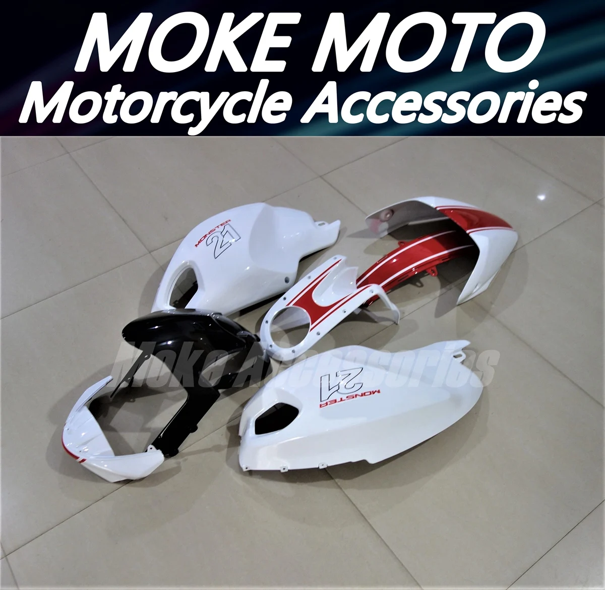 

Motorcycle Fairings Kit Fit For Monster 696/796/795/m1000/m1100 2009 2010 2011 Bodywork Set White Black Injection New