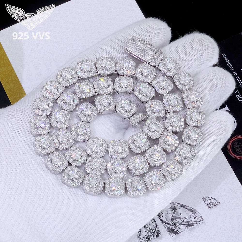

10MM VVS Moissanite Tennis Necklace 925 Silver Luxury Hip Hop VVS Tennis Chain Bracelet for Men Women Gift Fine Jewelry