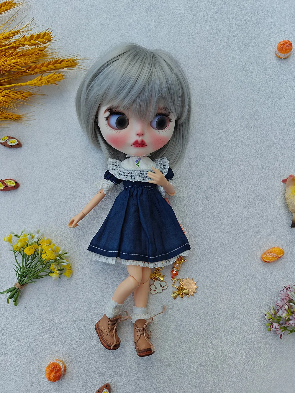 

New Handmade ICY DBS Blyth doll ClothesDark blue short-sleeved dress Barbies Cute dress For Ymy Ob24 Ob22 Doll Accessories