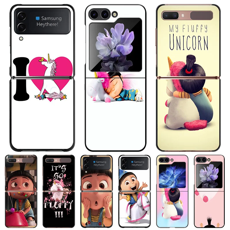 Anti-Drop Black Hard Phone Case For Samsung Galaxy Z Flip6 Flip5 5G Flip4 zflip 6 5 3 My Fluffy Unicorn Agnes Shell Cover Funda