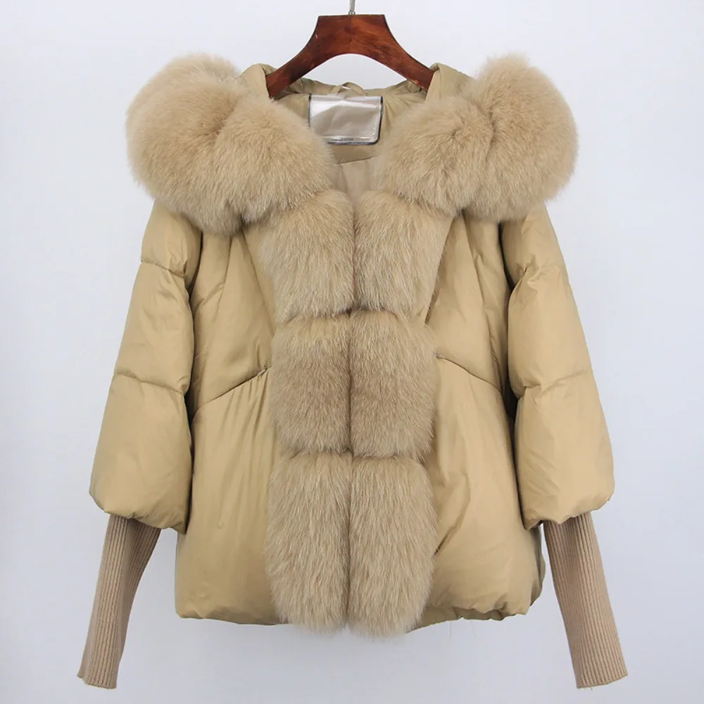 

Duck Down Coat Winter Loose Oversize Puffer Jacket Women Thick Warm Streetwear Real Fox Fur Collar Hooded Natural Outerwear