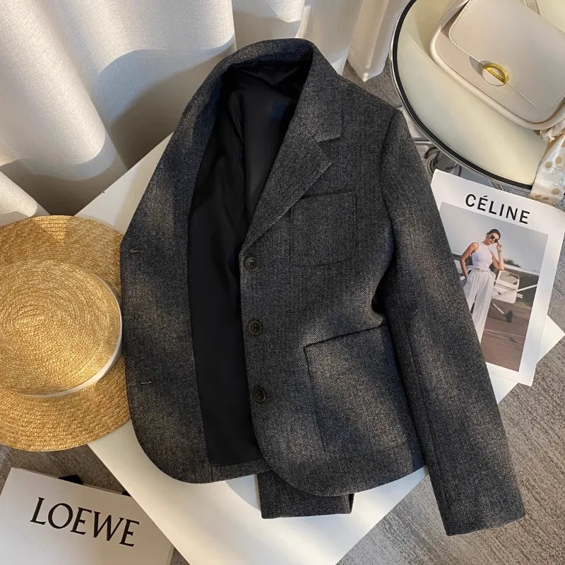 

2026 autumn winter wool coat women's blazers short woolen Suit jacket single-breasted vintage office tops Slim casual outerwear