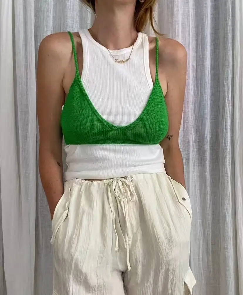Sexy spicy girl style hanging neck triangle cup bikini tank top women's summer beautiful back, outer wear, inner top