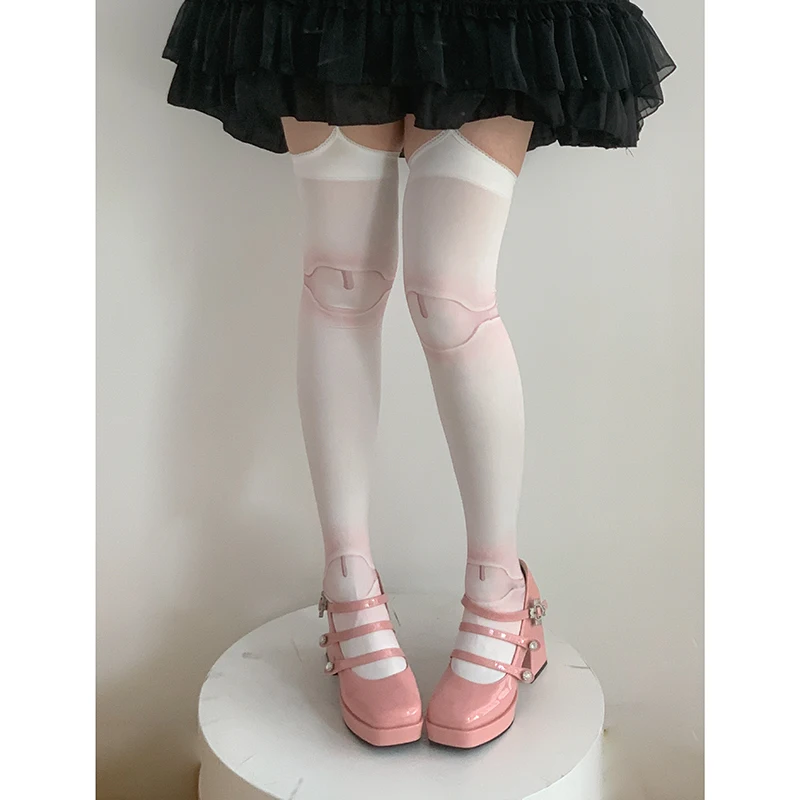 Cute Doll Lolita Socks Female Summer Autumn Tube Socks Velvet Print Knee Socks Lolita Japanese Sweet Women\'s Thigh High Socks