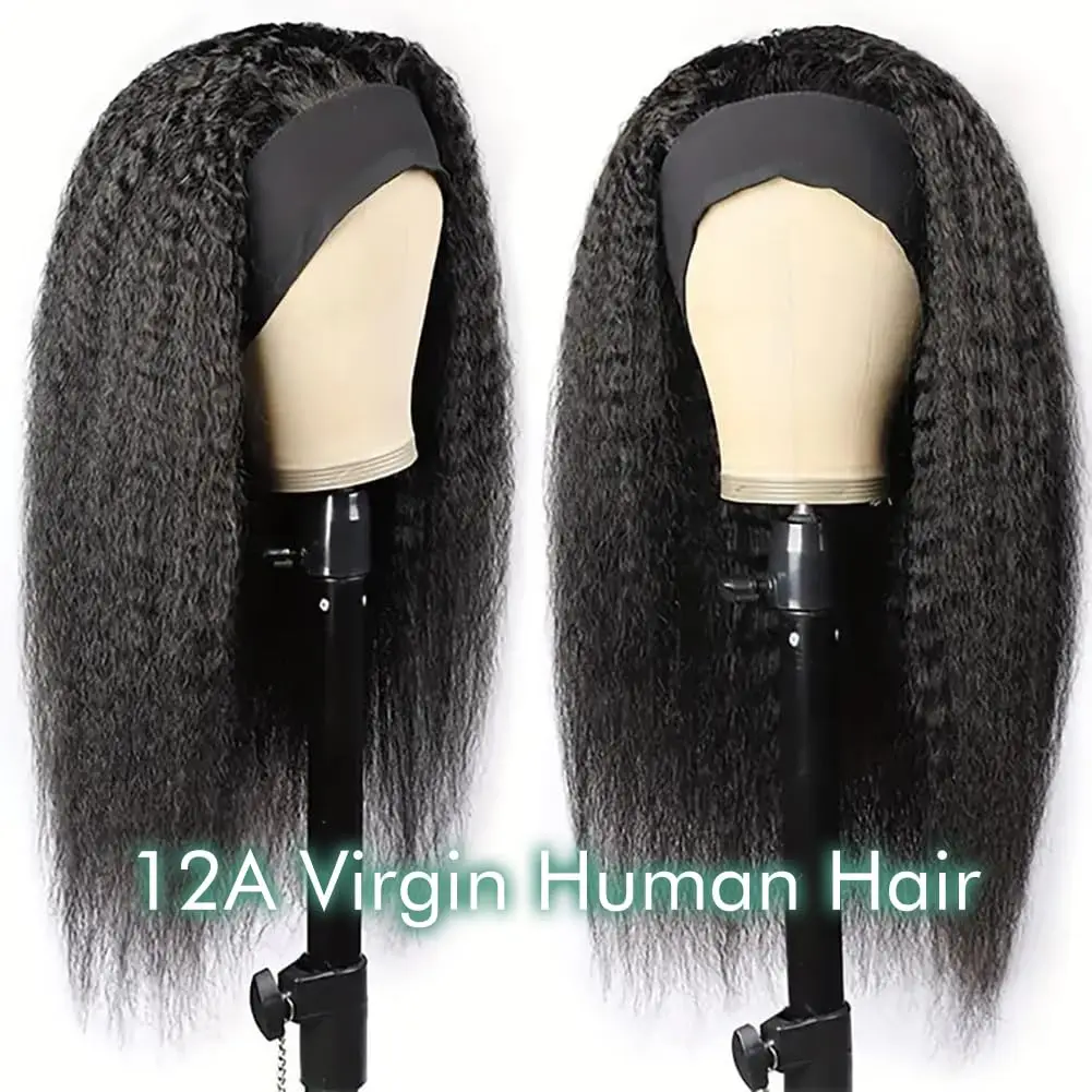 Headband Peruca Cabelo Humano Yaki Straight Glueless Headband Peruca Nenhum Lace Front Peruca de Cabelo Humano Kinky Straight Wig para Mulheres