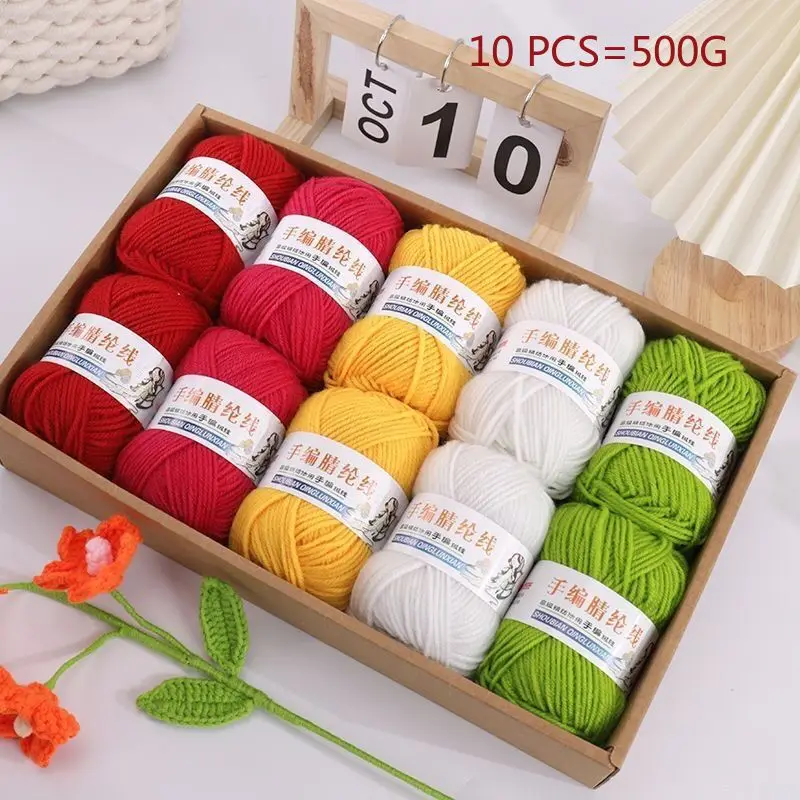 

10pcs 500g Cotton Yarn Medium Coarse Yarn For Handmade Craft Hat Doll Flower Bag Weaving Crochet Thread Colorful Knitting Yarn
