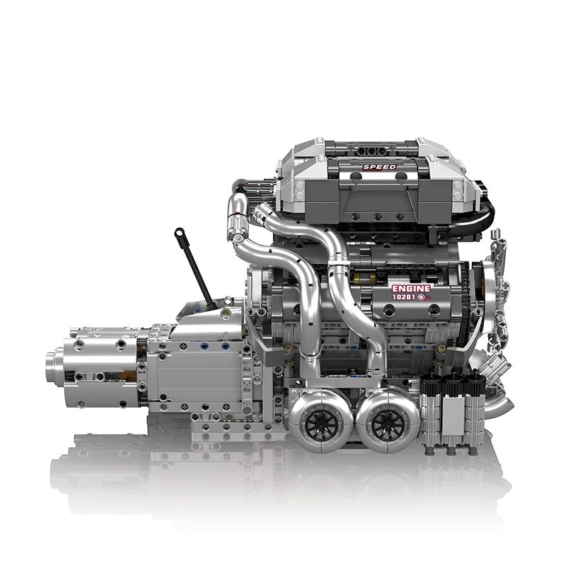 몰드 킹 W16 엔진 MOC 시뮬레이션 스케일 모델 키트 (배터리 및 L 모터 전동식 빌딩 블록 자동차 장난감 선물)