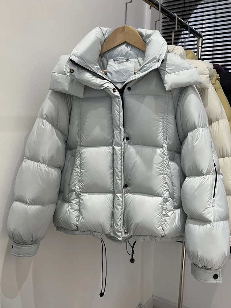 2025年冬新作 ダウンジャケット レディース ショート丈 フード付き クラウドパフ 厚手 無地 おしゃれ 多機能 パン風 ダックダウンコート