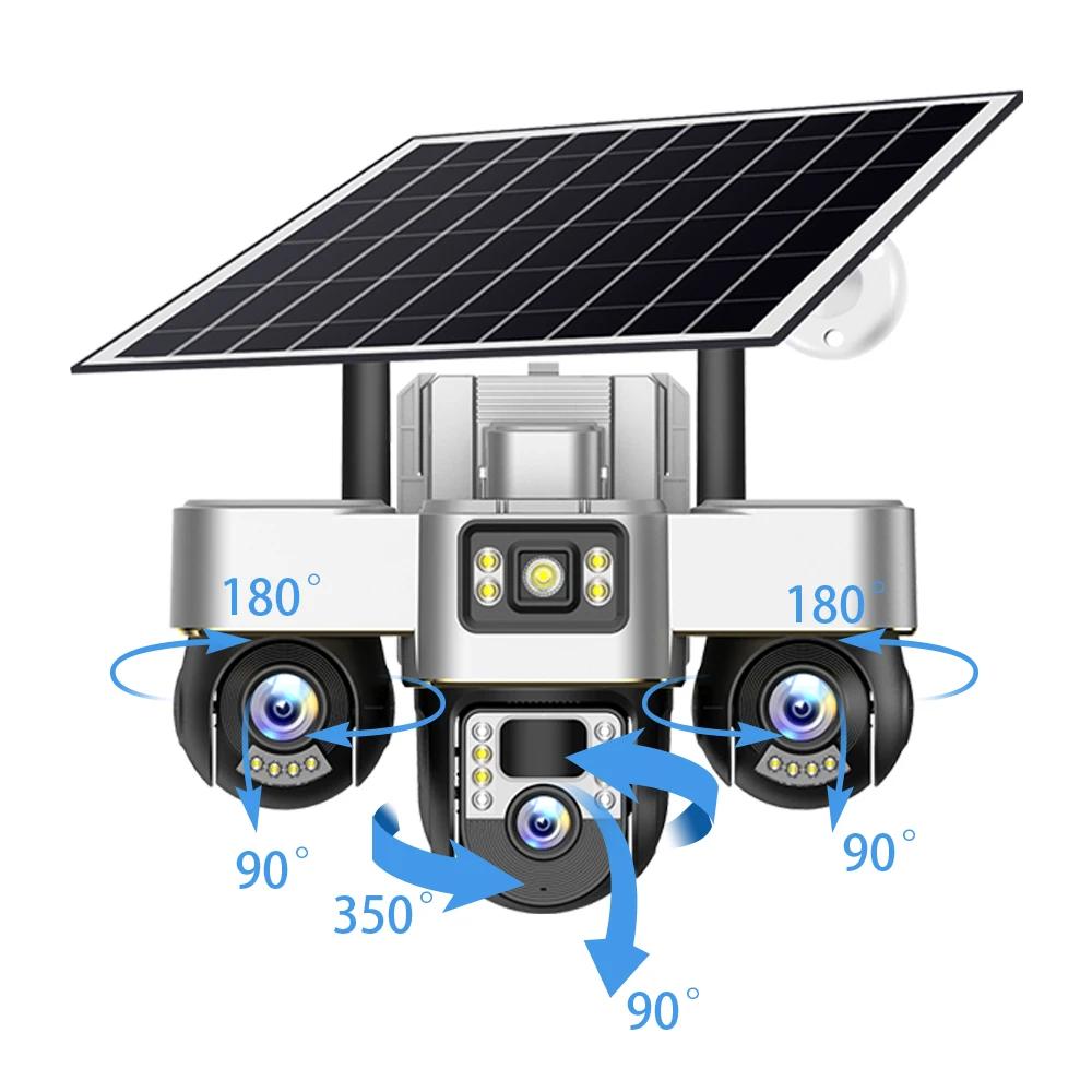 

V380 Pro 6MP 3 Lens Ai Solar Surveillance Camera PTZ Wireless Outdoor 4G Sim Card Solar Camera CCTV Smart Security Wifi Camera