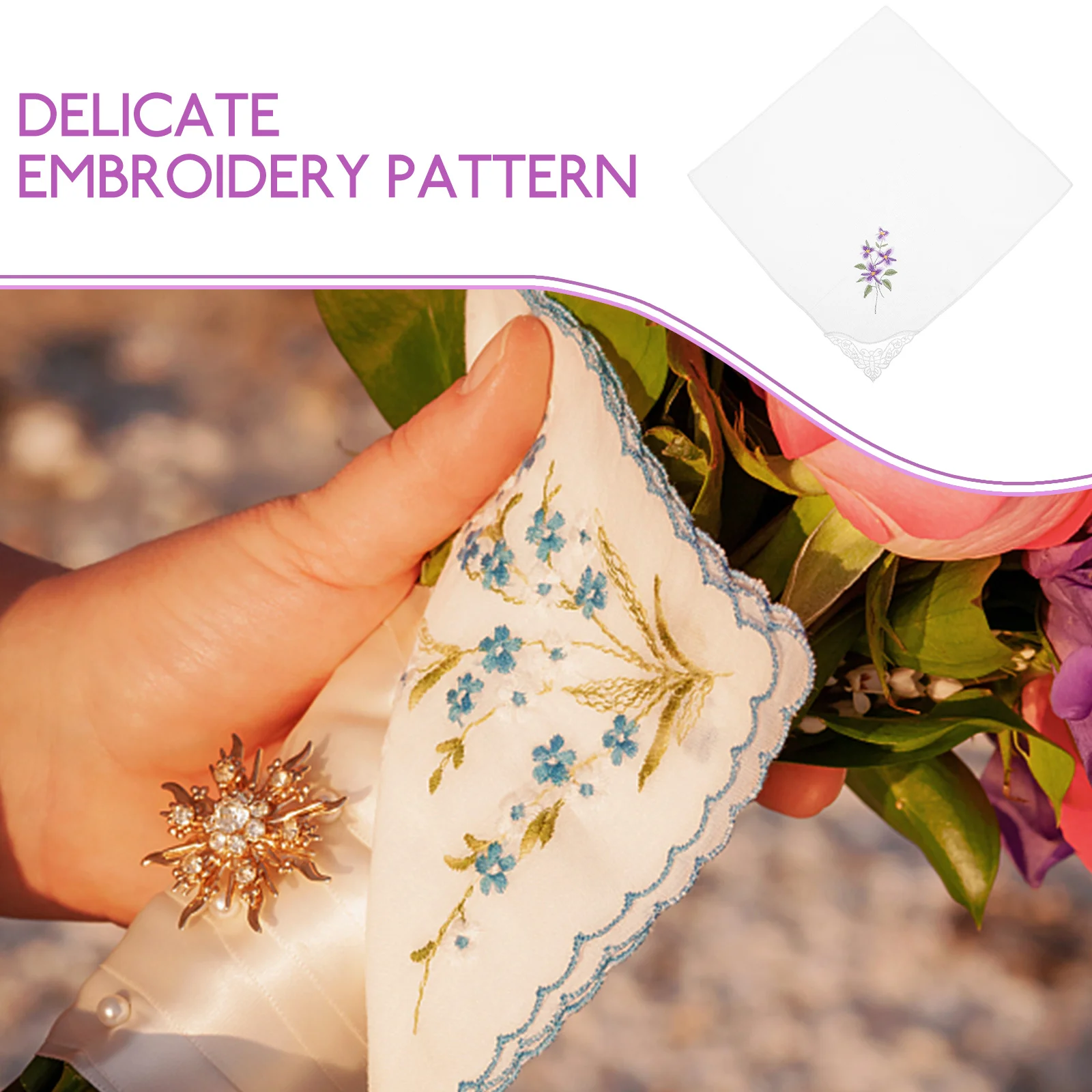 

Cotton Handkerchiefs Lace Embroidery Square Floral Vintage Pocket For Women Bridal Shower Wedding Decor Gift Tea Party