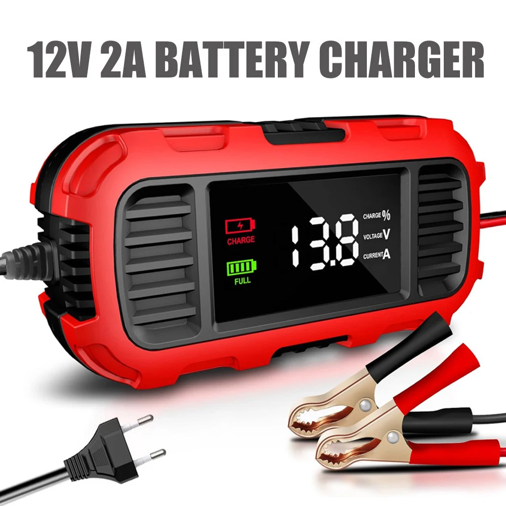 

Автомобильное зарядное устройство для мотоцикла, 12 В, 24 В, интеллектуальный импульсный ремонт, свинцово-кислотный цифровой ЖК-дисплей