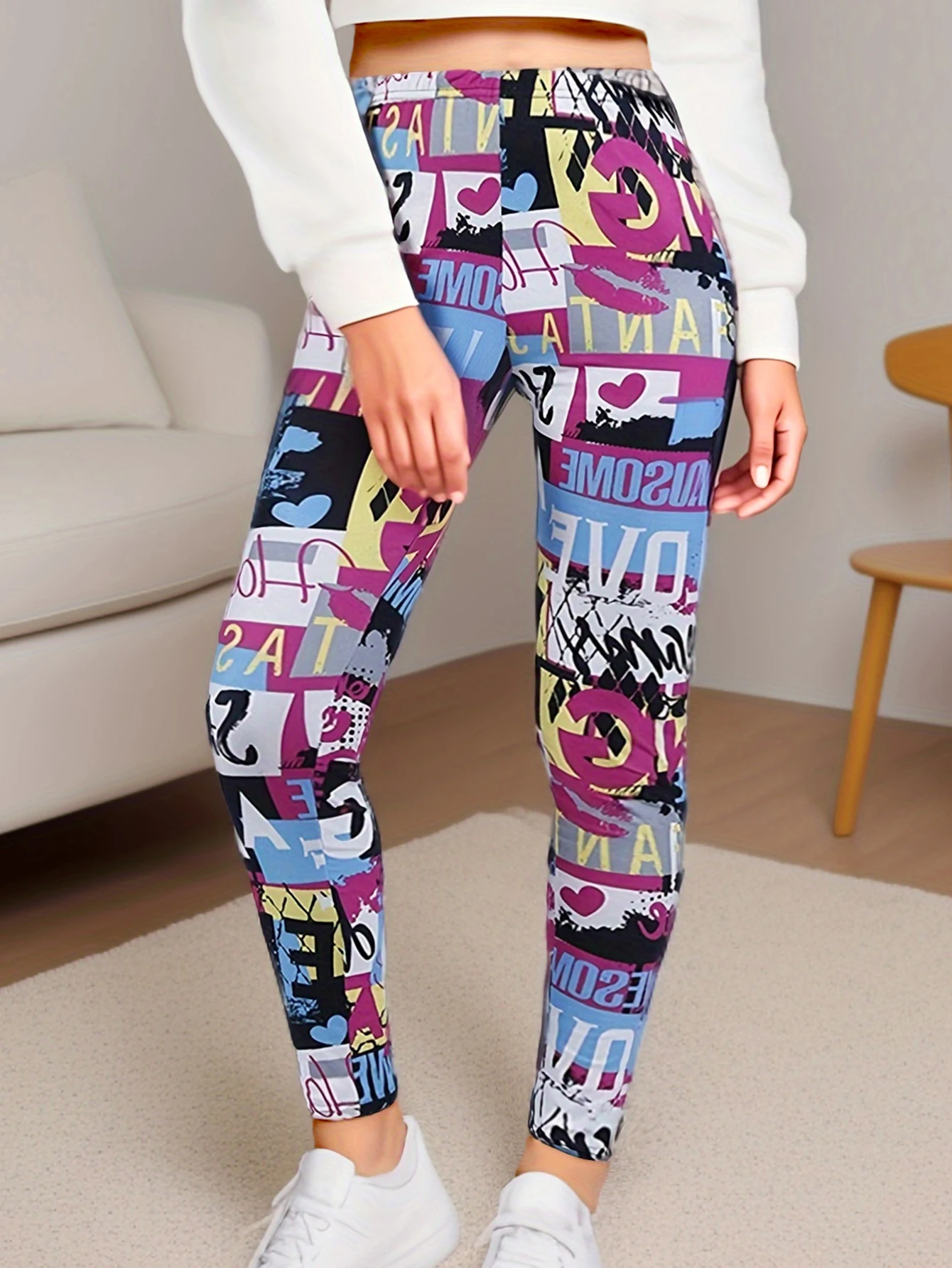 Graffiti Casual Leggings Printed Women's Leggings High Stretch Fitness Exercise Yoga Pants Brushed Sexy Nine Point Pencil Pants