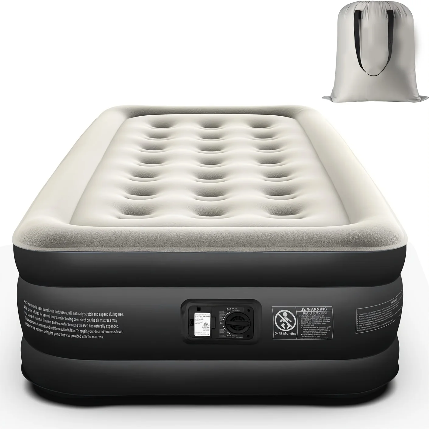 

Twin Air Mattress with Built-in Pump, Flocked Surface, Inflatable for Home Guests and Camping,