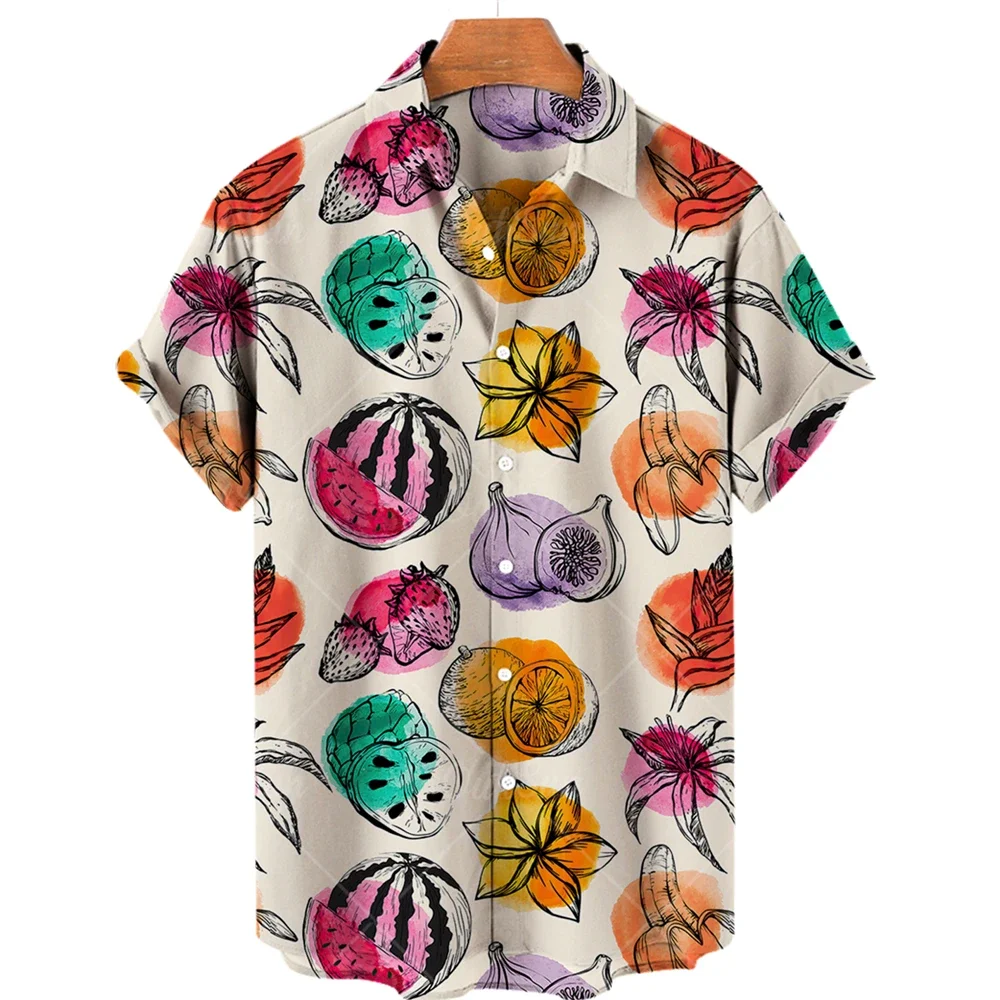 2024 Summer Hawaiian Pineapple Print Short sleeve fruit print men's shirt Casual fashion clothing baggy lapel 5XL