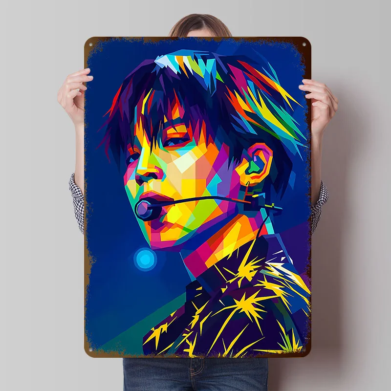 Kpop Buntes Porträt eines Sängers Blechposter Individualisierte Wandkunst Retro Vintage Metallschilder für Fans Raumgestaltung Dekorationen Zuhause