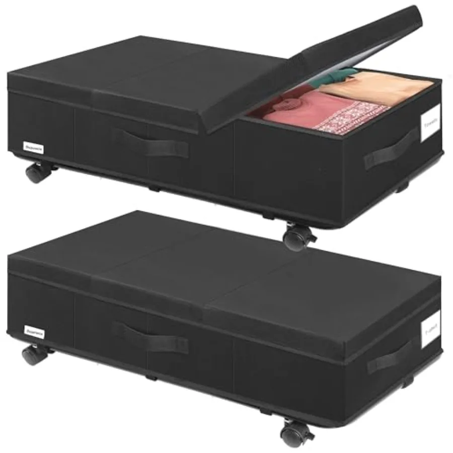 

Under Bed Storage with Wheels, Rolling Underbed Storage Containers with Lids, Under Bed Shoe Storage Bins Organizer with Reinfo