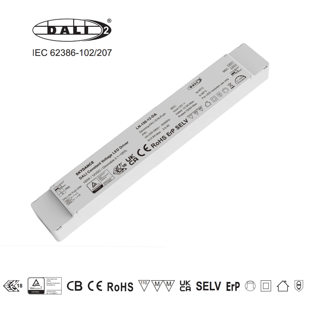 150W DALI Dimmable LED Driver Push Switch Dimming 24V DALI2 Dimmable Power Supply DT6 Dimming AC to DC Transformer for LED Light