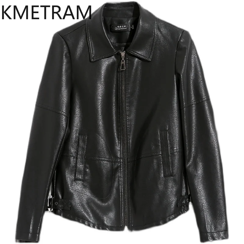 KMETRAM-Veste en cuir de mouton véritable pour femme, combinaison courte coréenne, vêtements pour femmes, coupe couvertes, printemps, automne, nouveau, 2024