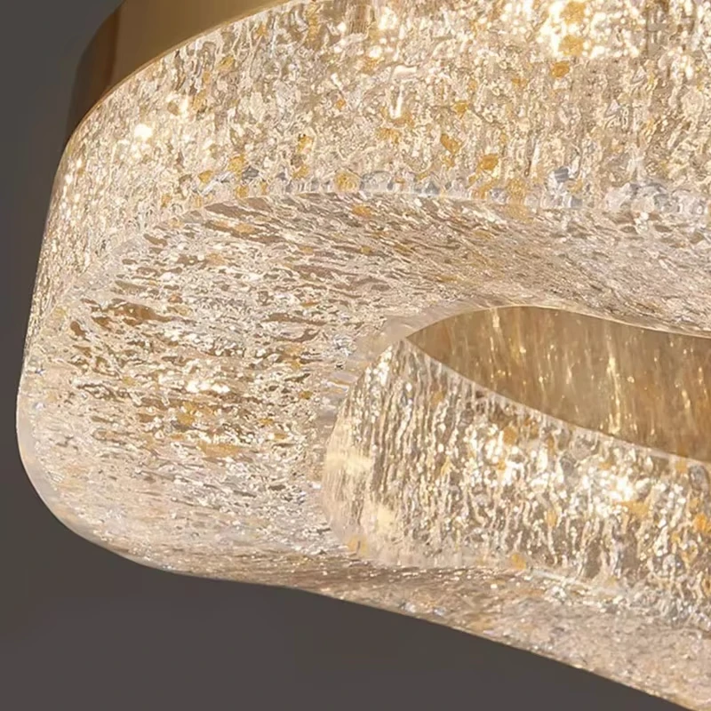 Luz nórdica de lujo para sala de estar, luz de techo de cristal, brillo dorado, redondo, cobre, comedor, decoración del hogar, accesorio de iluminación LED
