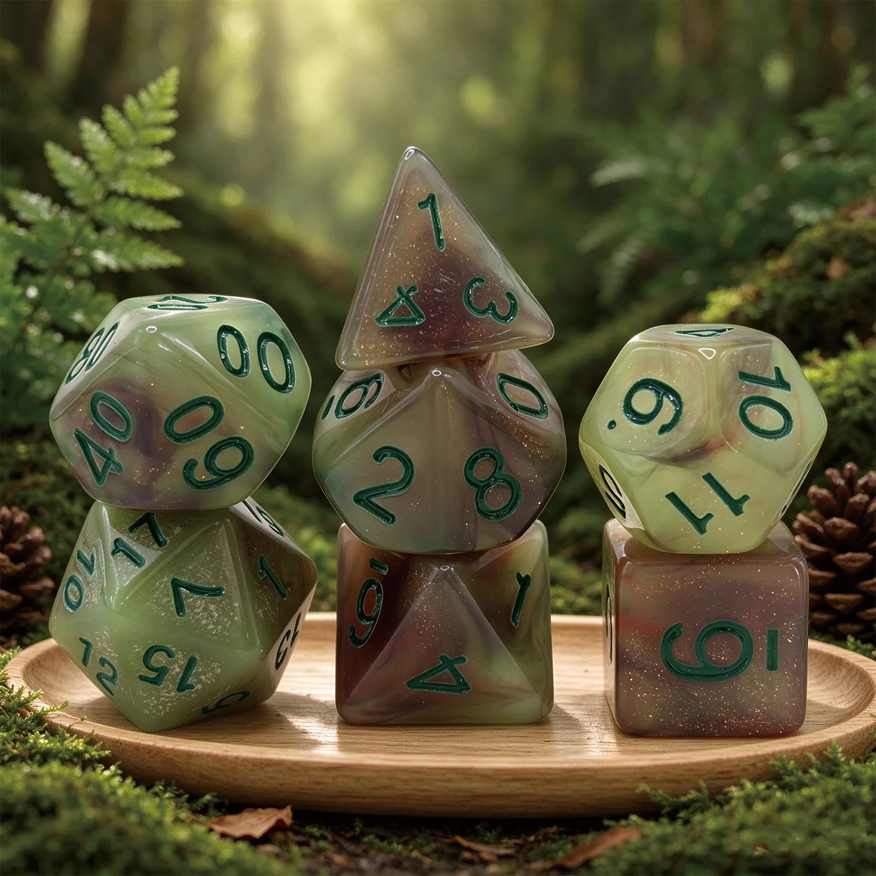 NEW 7 Pcs Forest Swirl Design Dice Set for DND RPG Table Games, Christmas & Halloween Gift for Gamer