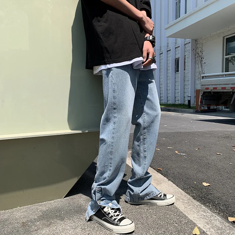 

Japanese Style Jeans Men Loose Fitting Casual Pants Korean Version Large Size Open Button Straight Leg Pants Autumn Winter Style