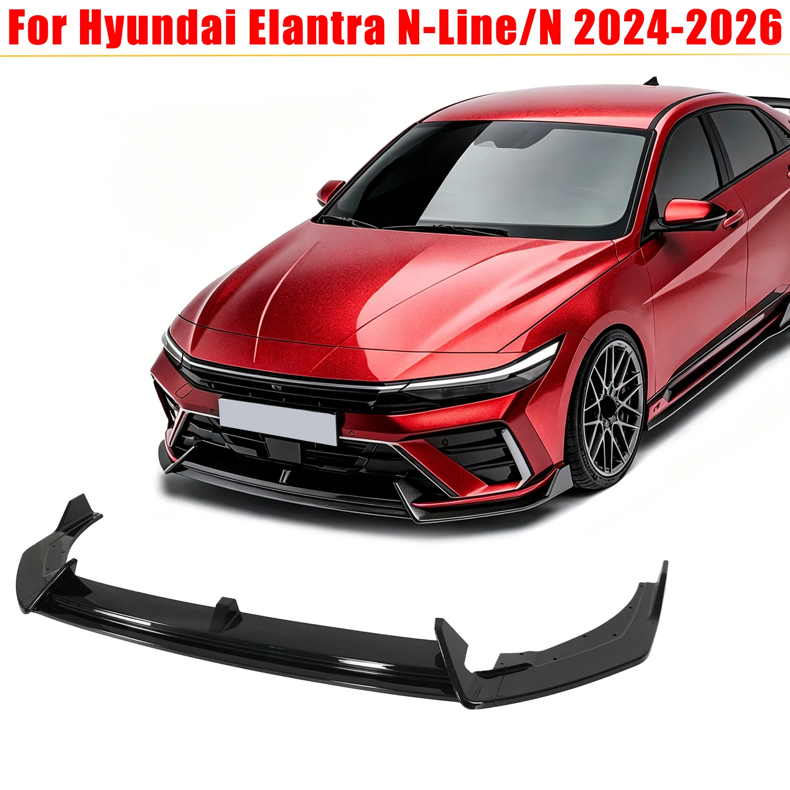 For Hyundai Elantra N-Line/N 2024-2026 Front Bumper Lip Glossy Black Carbon Fiber Painted Spoiler Car Accessories Body Kit